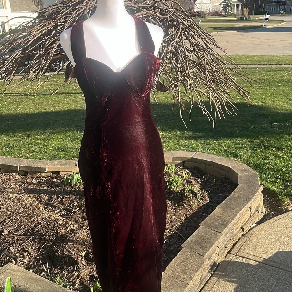 90’s Rampage whimsigoth crushed velvet Dress Maxi Halter thigh Slit Y2K size 5 - Picture 3 of 13